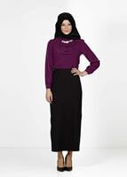 Tesettür giyim MOR YAKA DETAYLI AKSESUARLI BLUZ 5571