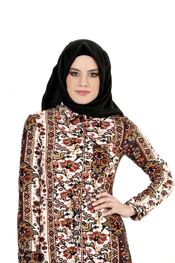 Hijab clothing ECRU ETHNIC PATTERNED BLOUSE 1428  - TRENDTESETTÜR