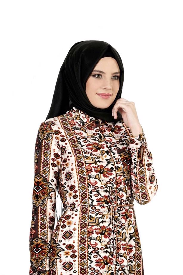 Hijab clothing ECRU ETHNIC PATTERNED BLOUSE 1428  - TRENDTESETTÜR