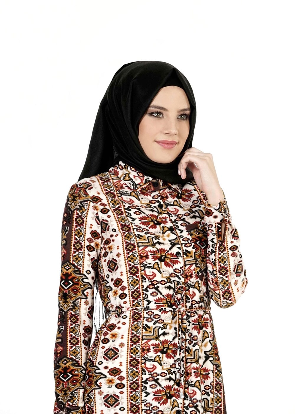 Tesettür giyim EKRU ETNİK DESENLİ BLUZ 1428 