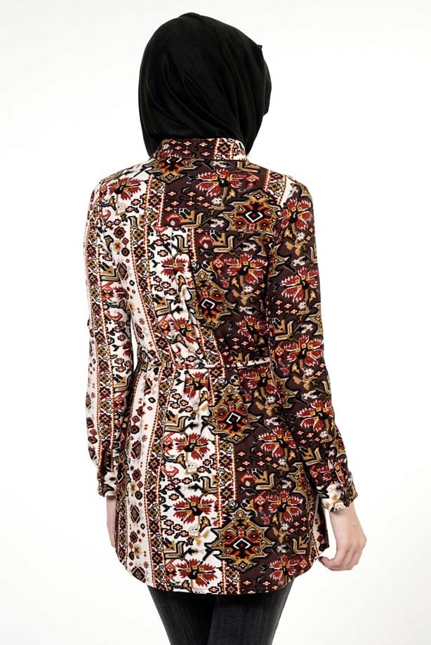 Hijab clothing ECRU ETHNIC PATTERNED BLOUSE 1428  - TRENDTESETTÜR