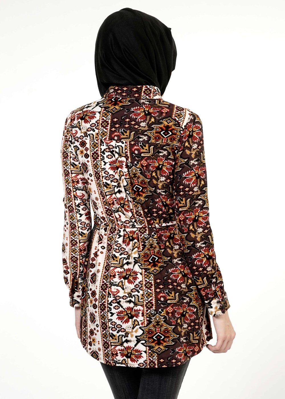 Tesettür giyim EKRU ETNİK DESENLİ BLUZ 1428 