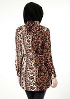 Tesettür giyim EKRU ETNİK DESENLİ BLUZ 1428 