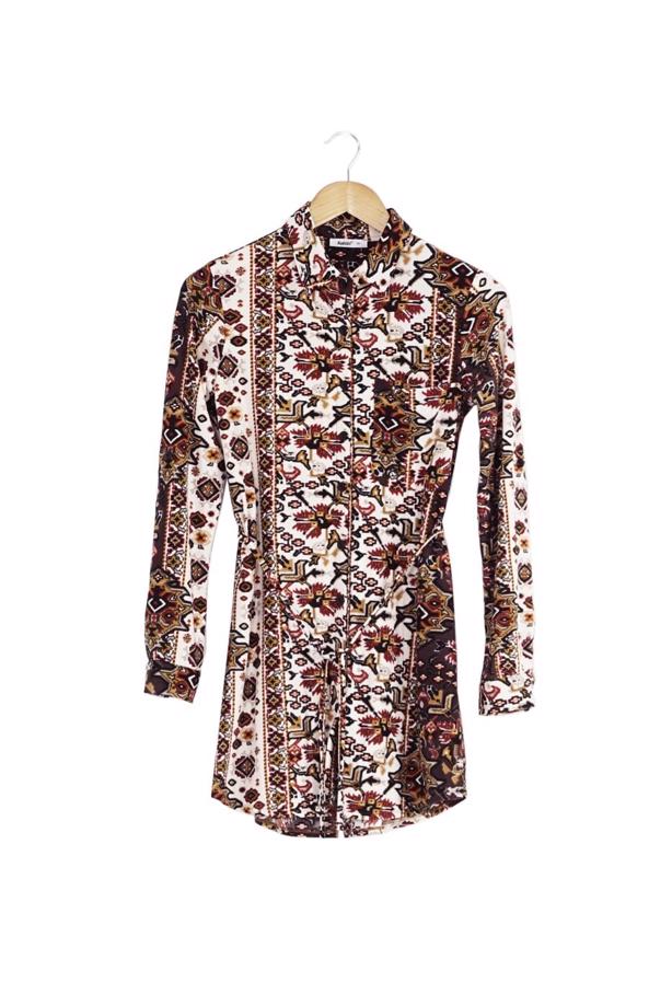 Hijab clothing ECRU ETHNIC PATTERNED BLOUSE 1428  - TRENDTESETTÜR