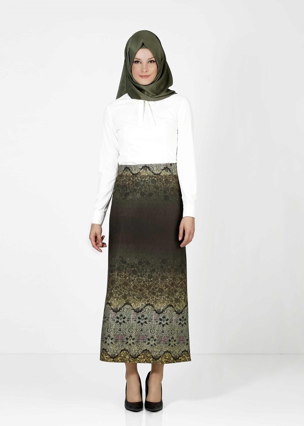 Tesettür giyim HAKİ 6010 ETEK