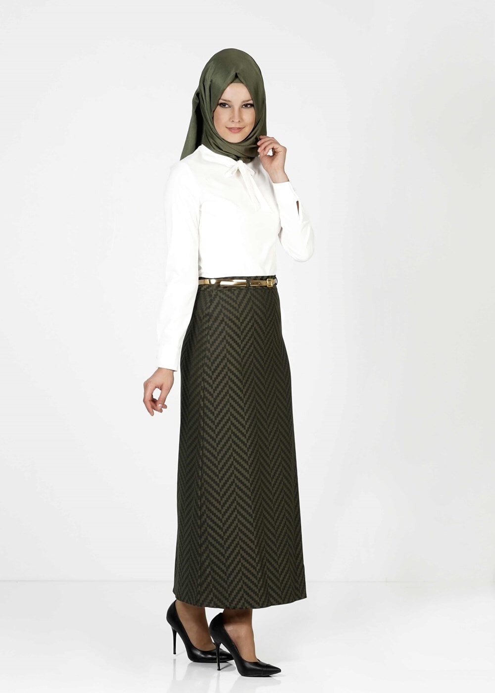 Tesettür giyim HAKİ 3488-1 ETEK