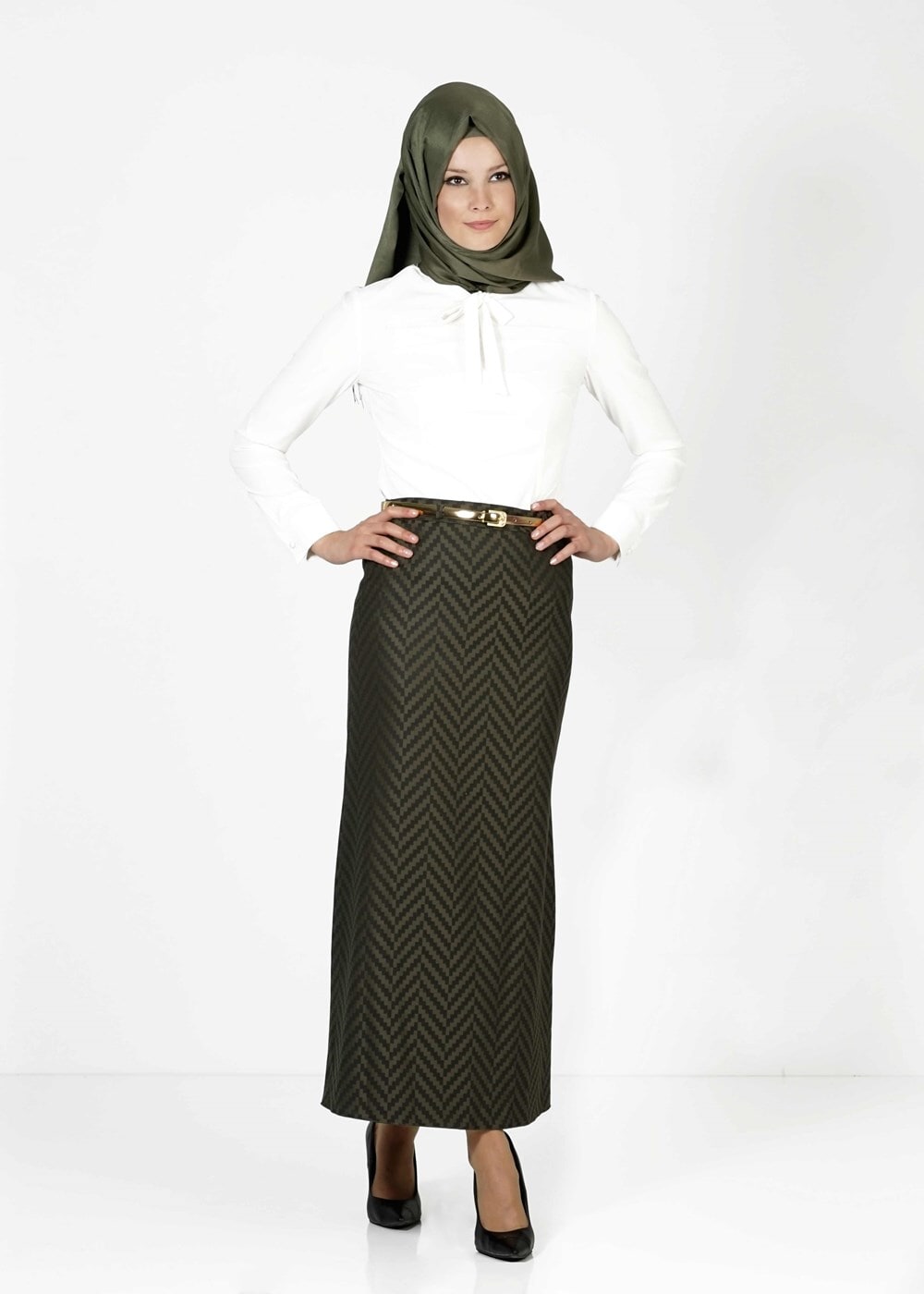 Tesettür giyim HAKİ 3488-1 ETEK