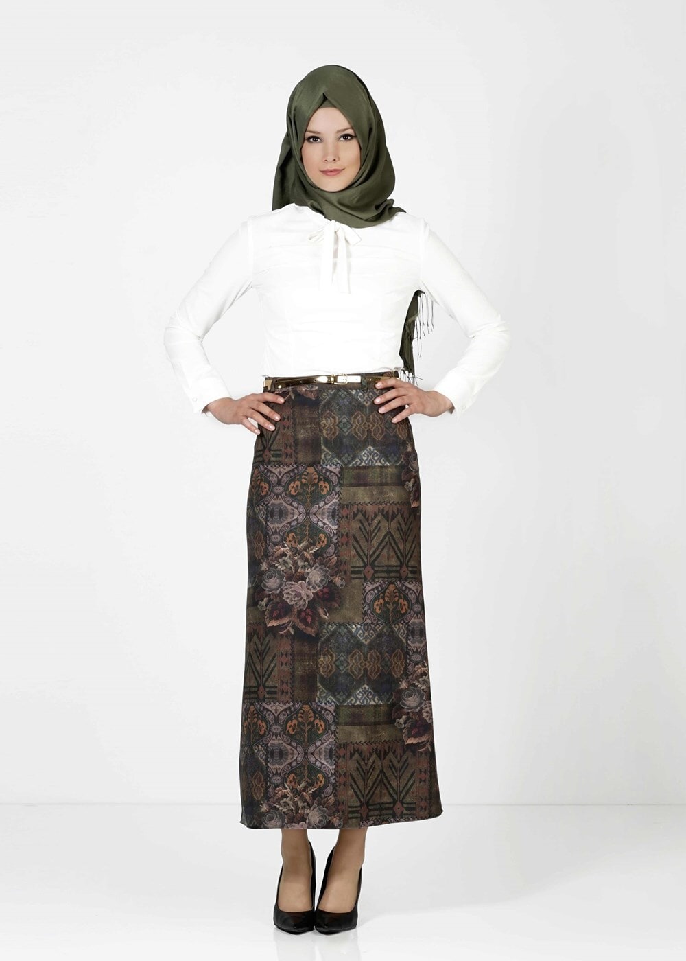 Tesettür giyim YEŞİL 3488-2 ETEK