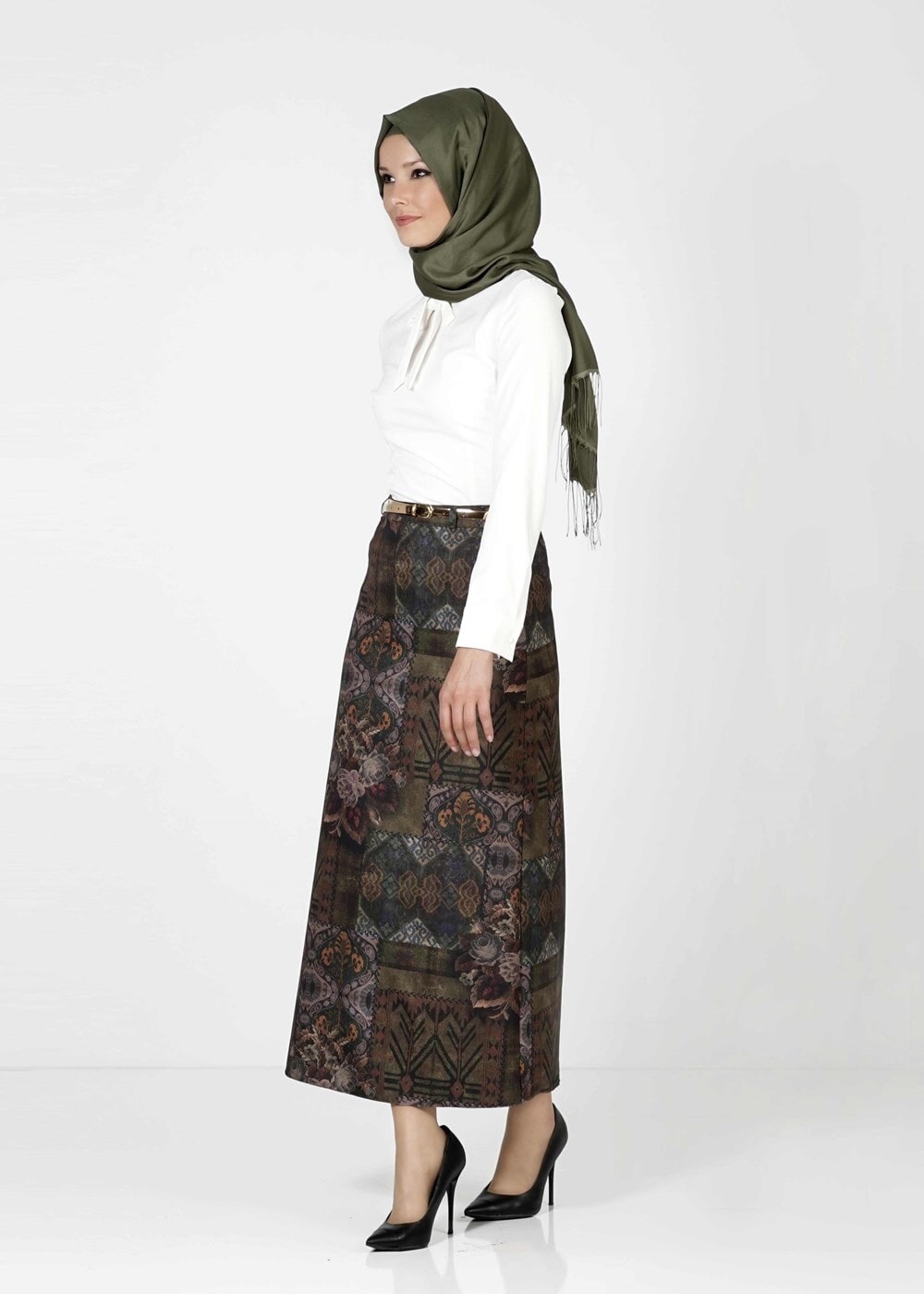 Tesettür giyim YEŞİL 3488-2 ETEK