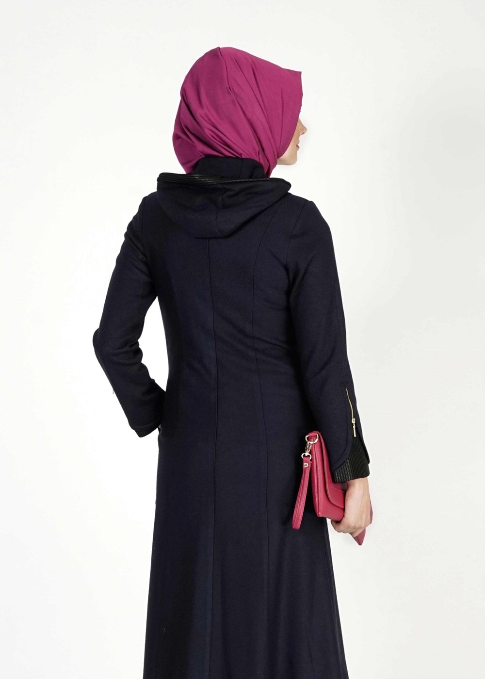 Tesettür giyim LACİVERT KAPÜŞONLU KEÇE KABAN 2087