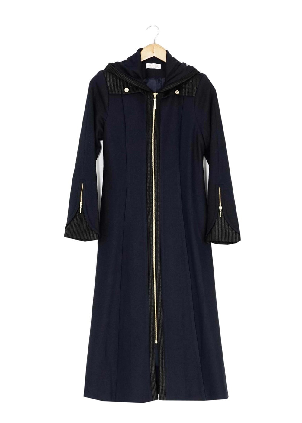 Tesettür giyim LACİVERT KAPÜŞONLU KEÇE KABAN 2087