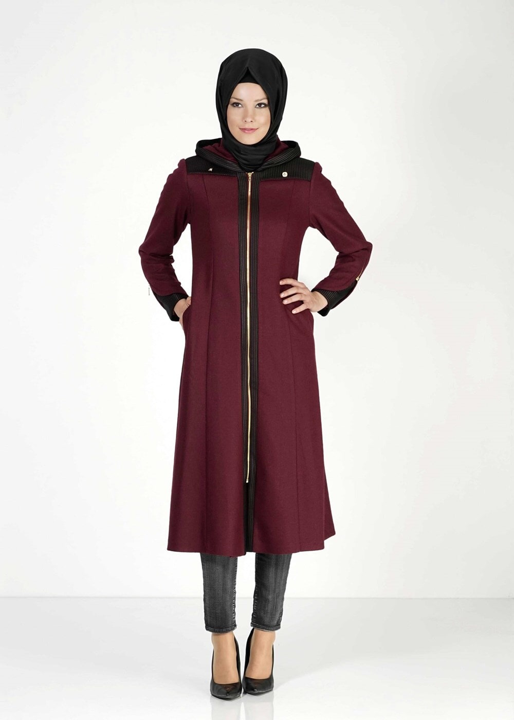 Tesettür giyim MÜRDÜM KAPÜŞONLU KEÇE KABAN 2087