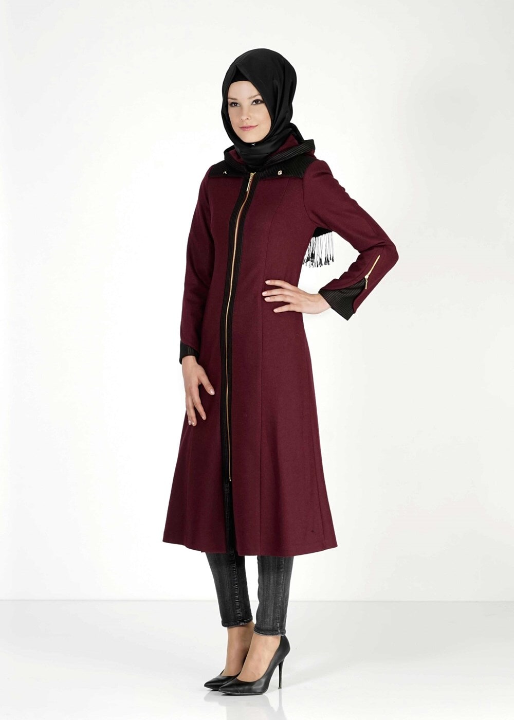 Tesettür giyim MÜRDÜM KAPÜŞONLU KEÇE KABAN 2087