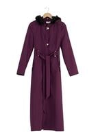 Tesettür giyim FUŞYA DESENLİ KAPÜŞONU KÜRKLÜ TRENÇKOT 3070 