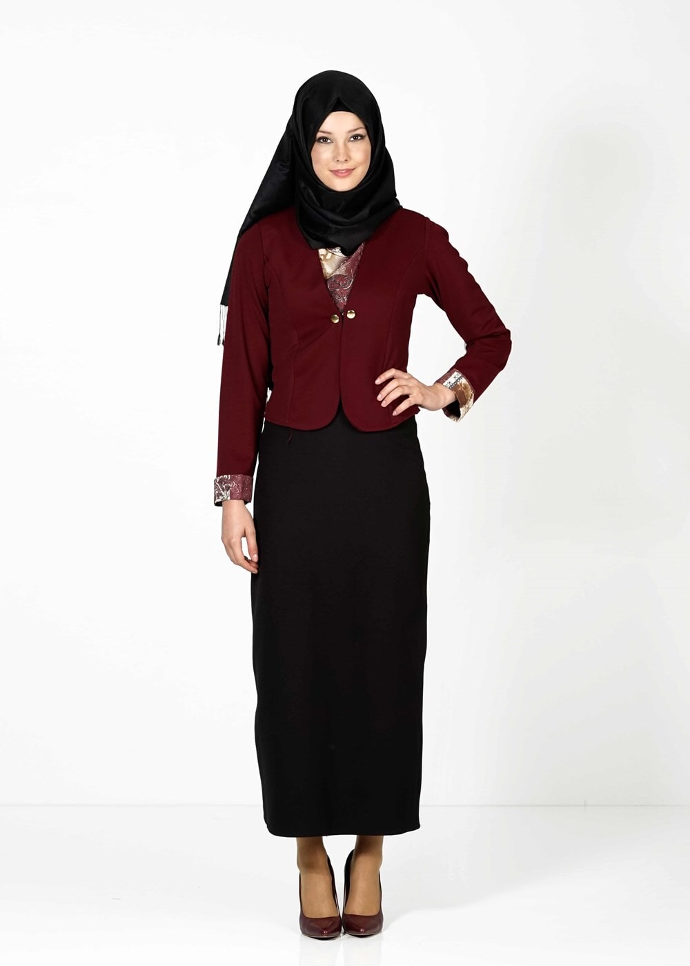 Tesettür giyim BORDO 6585 CEKET & BLUZ