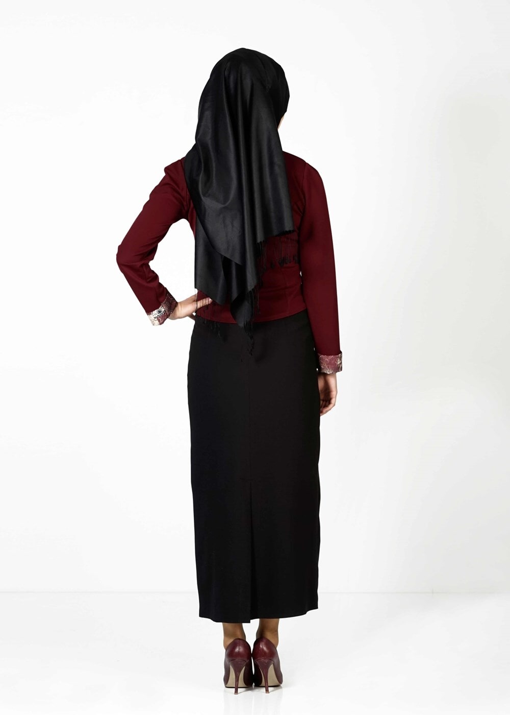 Tesettür giyim BORDO 6585 CEKET & BLUZ