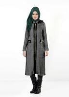Tesettür giyim SİYAH FERMUARLI KAPÜŞONLU TRENÇKOT 6649