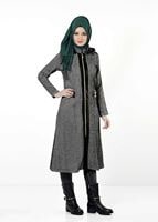 Tesettür giyim SİYAH FERMUARLI KAPÜŞONLU TRENÇKOT 6649