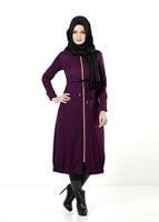 Tesettür giyim MOR FERMUARLI KAPÜŞONLU TRENÇKOT 0266 