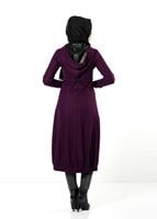 Tesettür giyim MOR FERMUARLI KAPÜŞONLU TRENÇKOT 0266 