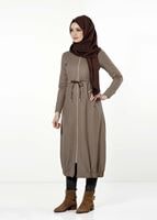Tesettür giyim KAHVE FERMUARLI KAPÜŞONLU TRENÇKOT 0266 