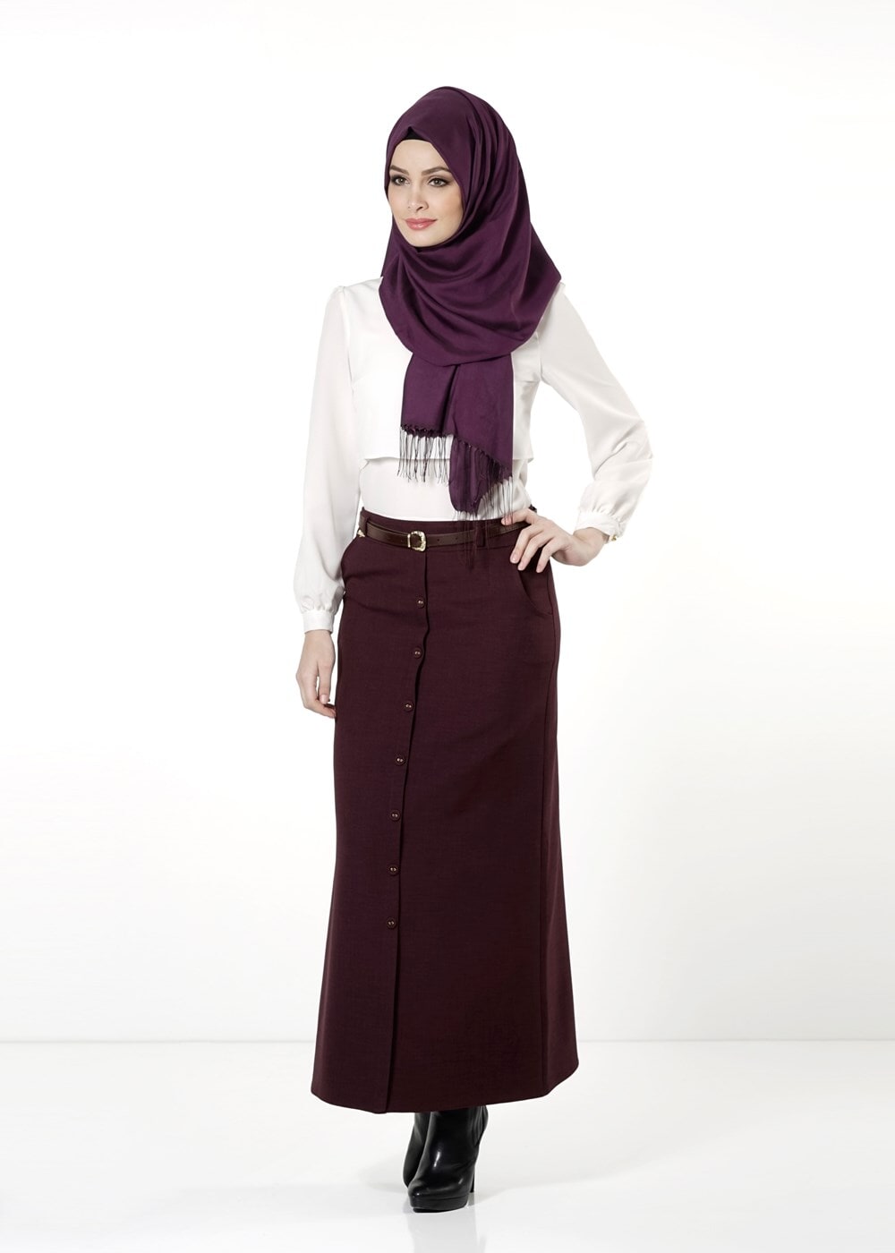 Tesettür giyim BORDO 394 ETEK