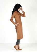 Tesettür giyim TABA KAPÜŞONLU FERMUARLI TRENÇKOT 7329 