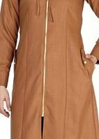 Tesettür giyim TABA KAPÜŞONLU FERMUARLI TRENÇKOT 7329 