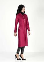 Tesettür giyim MOR KAPÜŞONLU FERMUARLI TRENÇKOT 7329 