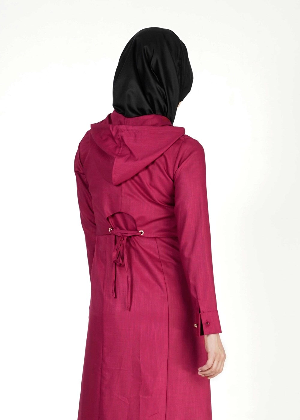 Tesettür giyim MOR KAPÜŞONLU FERMUARLI TRENÇKOT 7329 