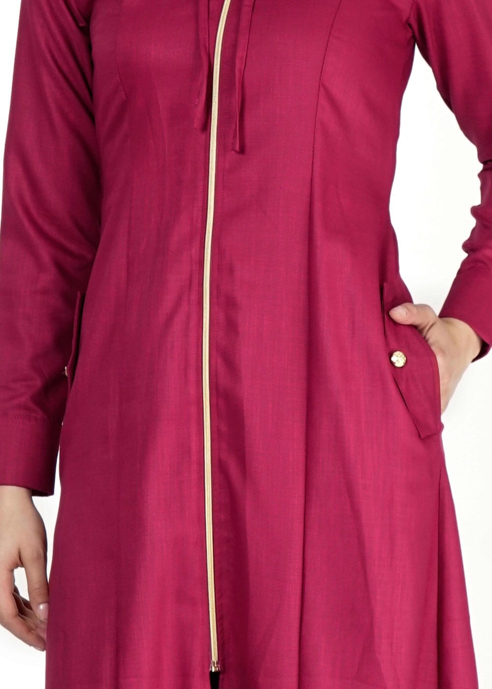 Tesettür giyim MOR KAPÜŞONLU FERMUARLI TRENÇKOT 7329 