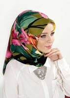 Tesettür giyim YEŞİL T 27615 Çiçek Desenli Eşarp