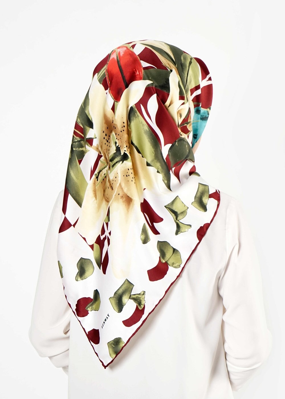 Tesettür giyim BEYAZ T 27615 Çiçek Desenli Eşarp