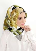 Tesettür giyim YEŞİL T 27617 Çiçek Desenli Eşarp