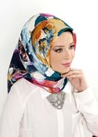Tesettür giyim MAVİ T 27617 Çiçek Desenli Eşarp