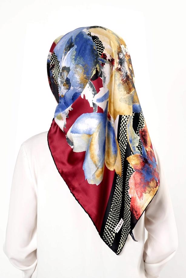 Tesettür giyim BORDO T 27617 Çiçek Desenli Eşarp - TRENDTESETTÜR