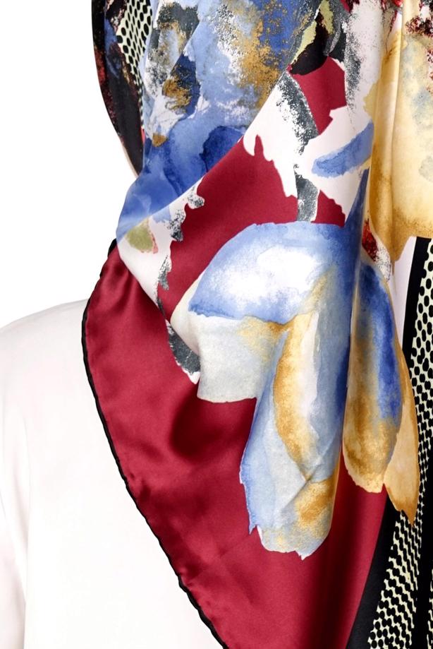 Tesettür giyim BORDO T 27617 Çiçek Desenli Eşarp - TRENDTESETTÜR