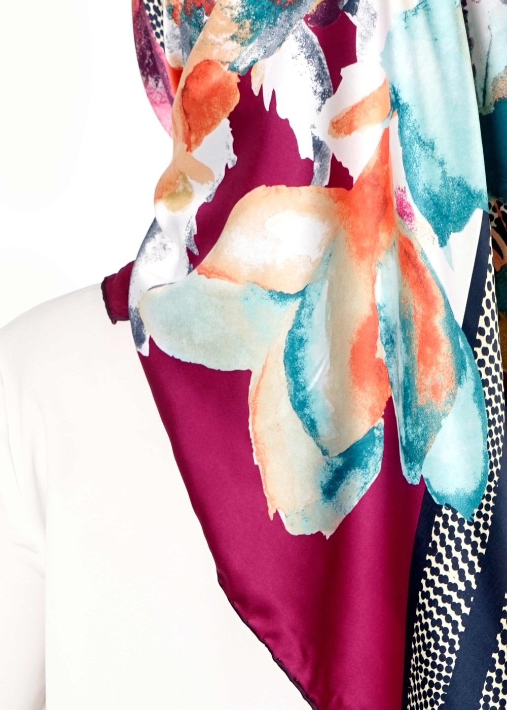 Tesettür giyim FUŞYA T 27617 Çiçek Desenli Eşarp