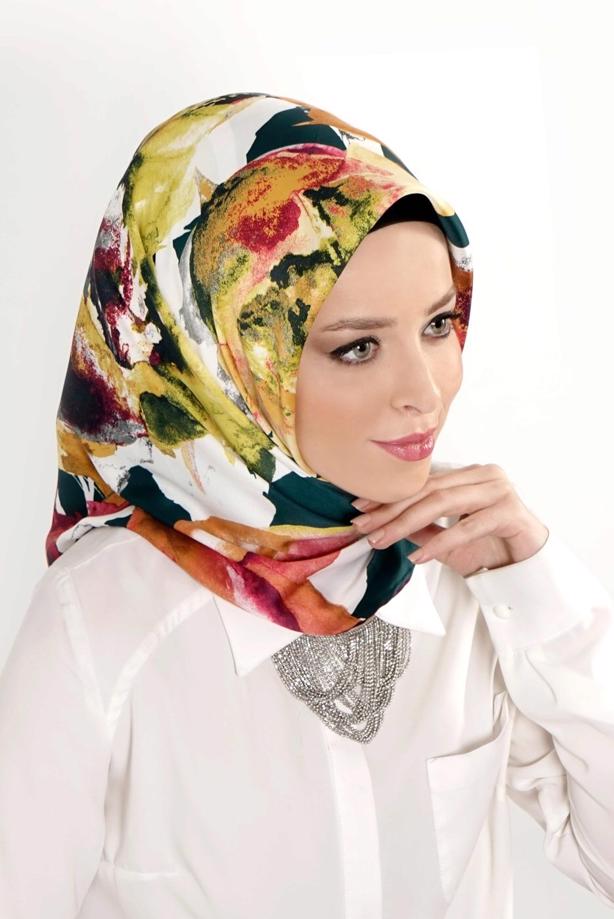 Tesettür giyim YEŞİL T 27617 Çiçek Desenli Eşarp - TRENDTESETTÜR