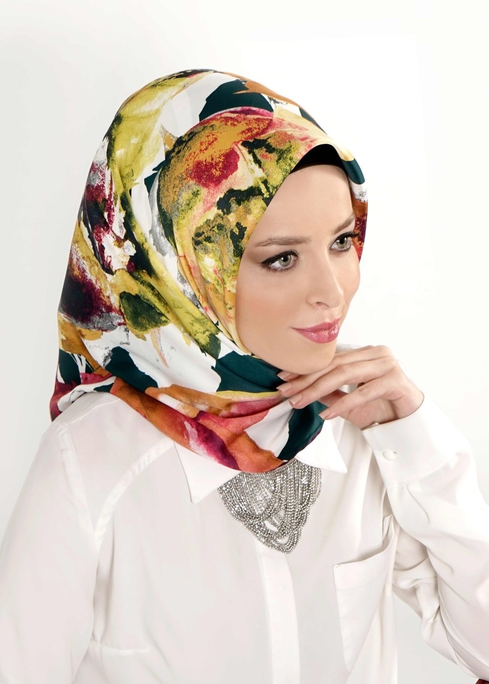 Tesettür giyim YEŞİL T 27617 Çiçek Desenli Eşarp