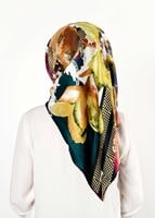 Tesettür giyim YEŞİL T 27617 Çiçek Desenli Eşarp