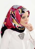 Tesettür giyim SİYAH T 27618 Geometrik Desenli Eşarp