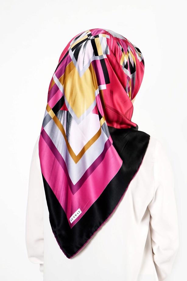 Tesettür giyim SİYAH T 27618 Geometrik Desenli Eşarp - TRENDTESETTÜR