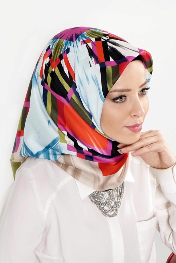 Tesettür giyim YEŞİL T 27618 Geometrik Desenli Eşarp - TRENDTESETTÜR