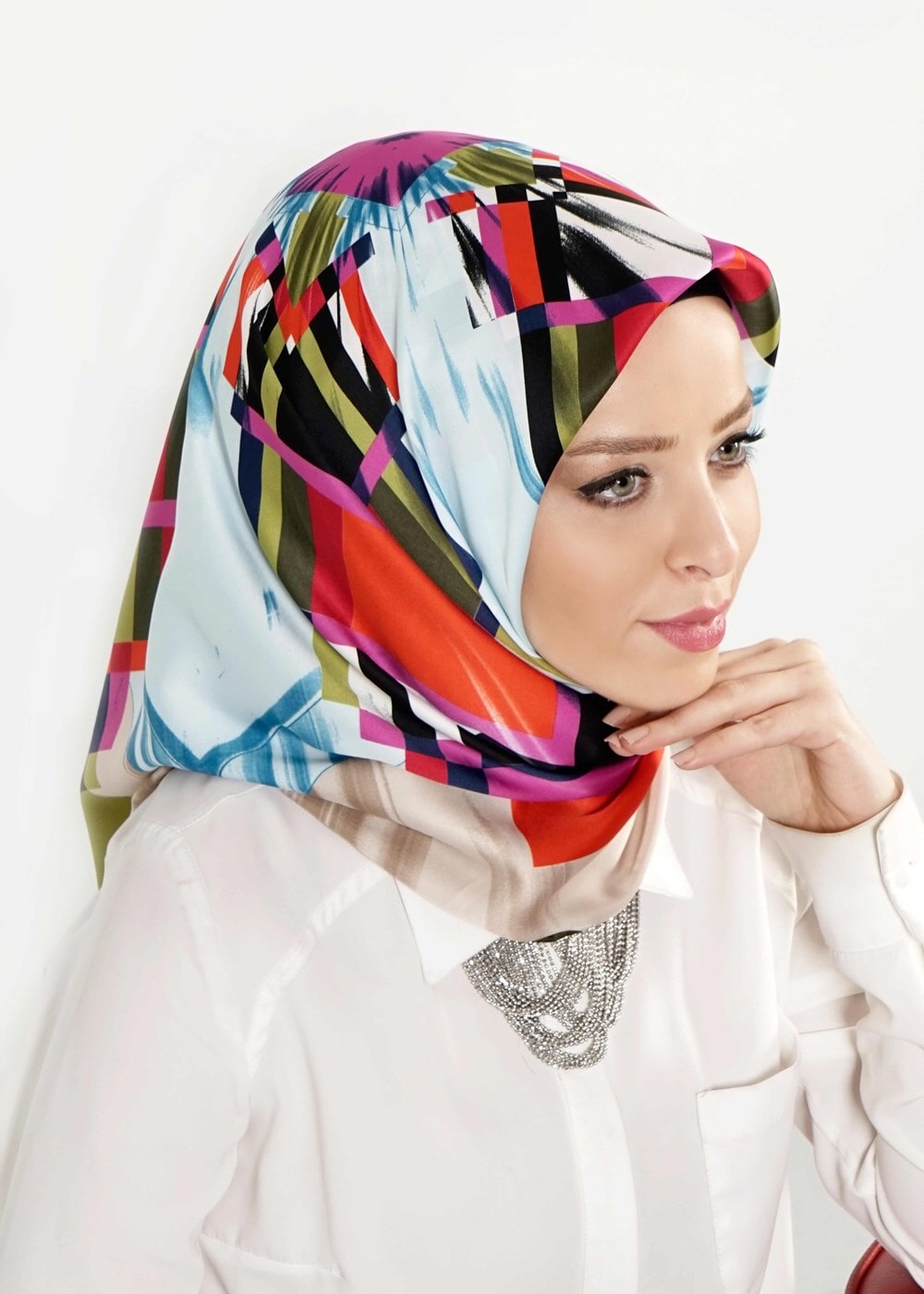 Tesettür giyim YEŞİL T 27618 Geometrik Desenli Eşarp