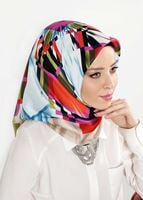 Tesettür giyim YEŞİL T 27618 Geometrik Desenli Eşarp