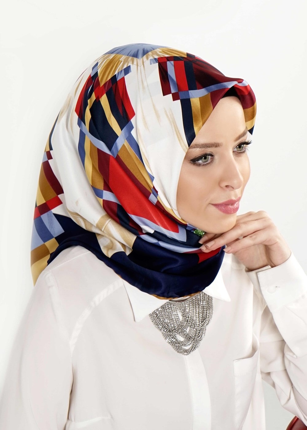 Tesettür giyim LACİVERT T 27618 Geometrik Desenli Eşarp