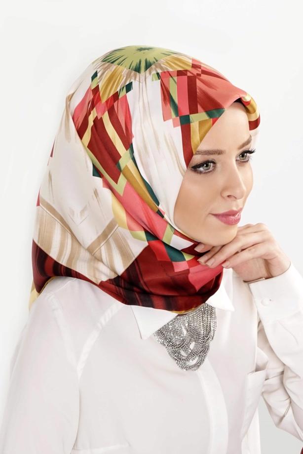 Hijab clothing CLARET RED T 27618 Geometrik Desenli Eşarp - TRENDTESETTÜR