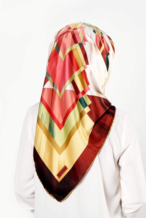 Hijab clothing CLARET RED T 27618 Geometrik Desenli Eşarp - TRENDTESETTÜR