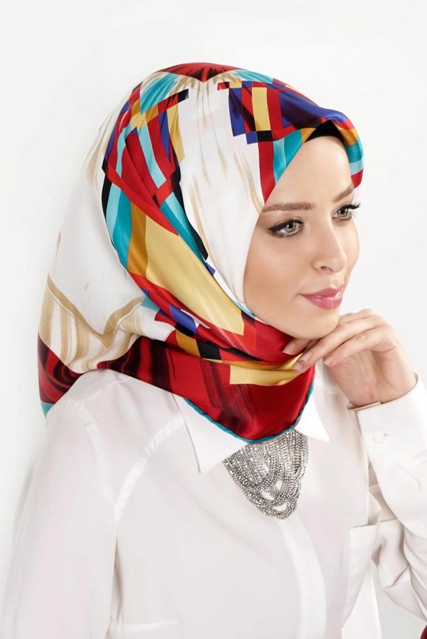 Hijab clothing CLARET RED T 27618 Geometrik Desenli Eşarp - TRENDTESETTÜR